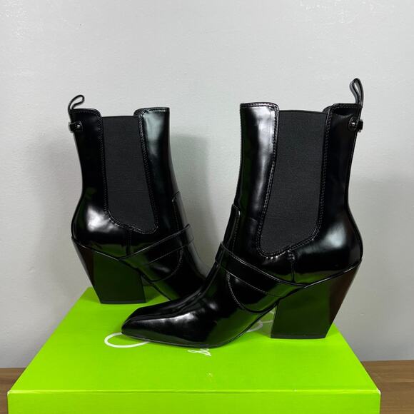 New Sam Edelman Suzette Buckle Western Boot in Black Patent Women's Size 8.5 - Picture 7 of 8